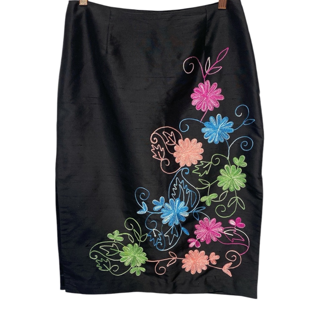 Hugo Buscati Floral Embroidered Black Skirt